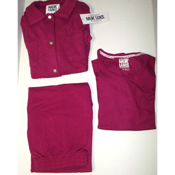 NWT New MUK LUKS Tall 3-Piece Quilted Shacket Lounge Set M Tall Berry Pink Snaps - Picture 4 of 16